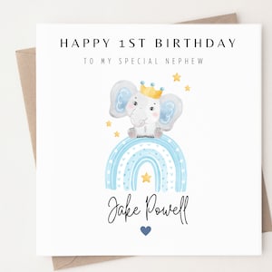 Carte d'anniversaire personnalisée pour neveu, carte de bébé éléphant mignon, de tante, d'oncle, de petit-fils, arrière-petit-fils