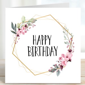 Alles Gute zum Geburtstag Karte, Rosa Blumenkranz, Einfache Geburtstagskarte für Sie, Frauen Geburtstagskarte, Karte für Oma, Mutter, Schwester, Freund, Cousin