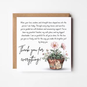 Tarjeta de agradecimiento para mamá, tarjeta de agradecimiento para mamá, tarjeta de cumpleaños con poema para mamá, tarjeta del día de la madre, tarjeta de cumpleaños floral para mamá, tarjeta de cumpleaños para mamá