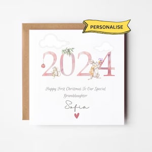 Joyeux 1er Noël, carte de Noël personnalisée pour fille, jolie carte premier Noël 2024, 1er carte de Noël de bébé, souris de Noël
