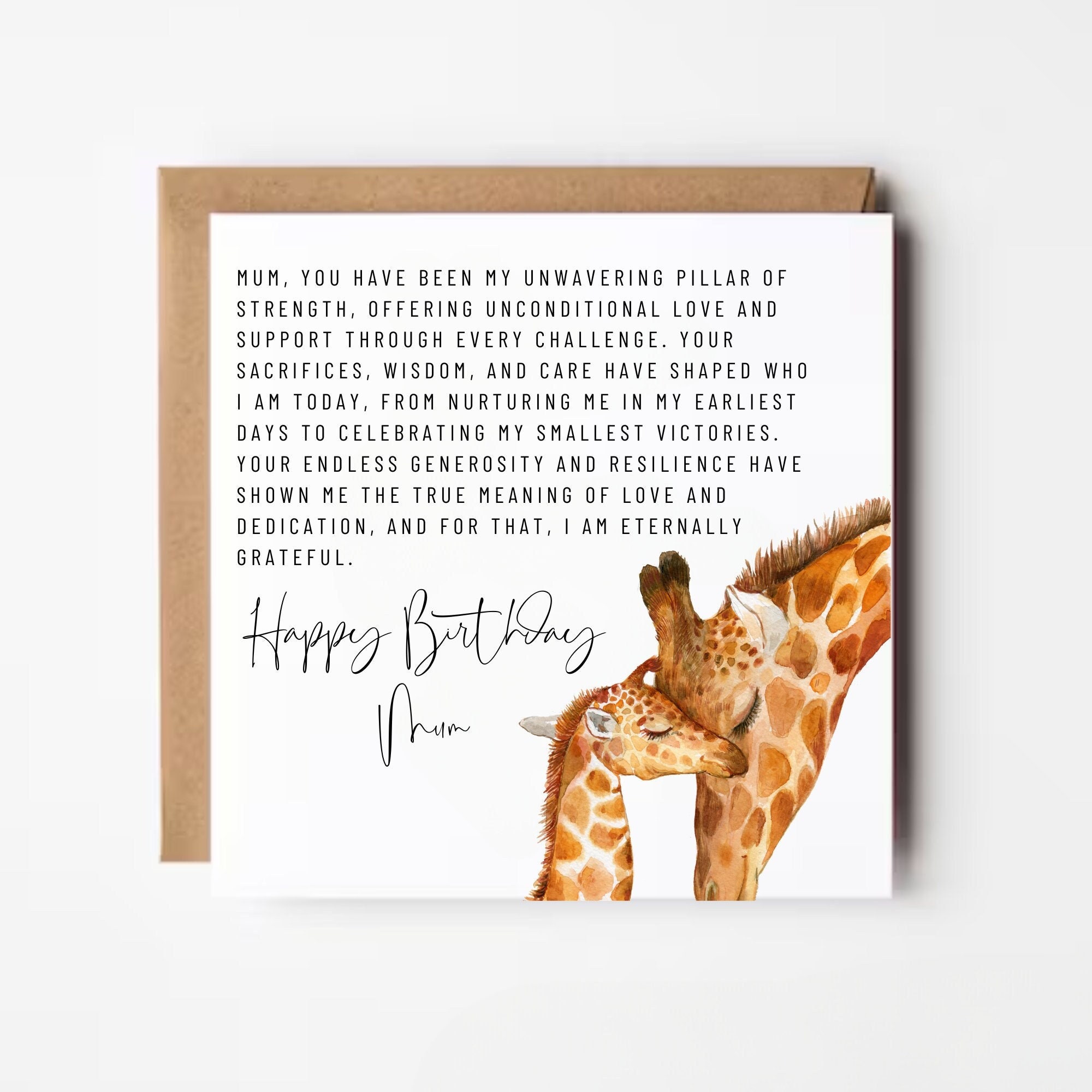 Mum Birthday Card: Giraffe Poem Card for Mommy - Etsy Israel, image size:2000x2000