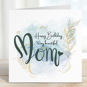 Tarjeta de mamá de feliz cumpleaños, tarjeta de cumpleaños especial de mamá, tarjeta de cumpleaños verde y dorada para mamá, tarjeta del día de las madres, tarjeta de cumpleaños de mamá, mamá, madre