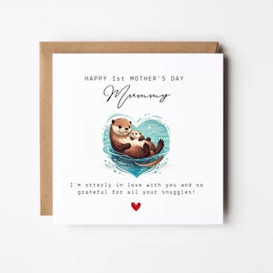 Tarjeta personalizada para el primer día de la madre, tarjeta para el primer día de la madre, te amo, mamá, mami, mamá, tarjeta para el día de la madre con nutria, tarjeta con juego de palabras con nutria
