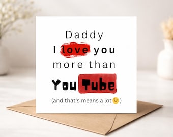 Biglietto divertente per la festa del papà, Ti voglio più bene di YouTube, Biglietto carino da figlio o figlia, Biglietto scherzoso per papà, Biglietto di compleanno per papà, Biglietto per papà