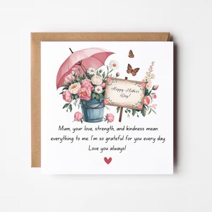 Carte de fête des mères papillon floral, carte de fête des mères girly rose, jolie carte de fête des mères de ma fille, cadeau floral de fête des mères, carte de maman