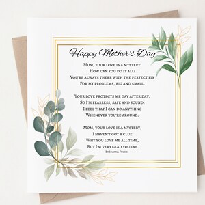 Moeder gedicht kaart, Moederdag offerte kaart, Happy Mother's Day Card, elegante kaart voor moeder, kaart voor haar, kaart voor moeder, Moederdag gedicht kaart