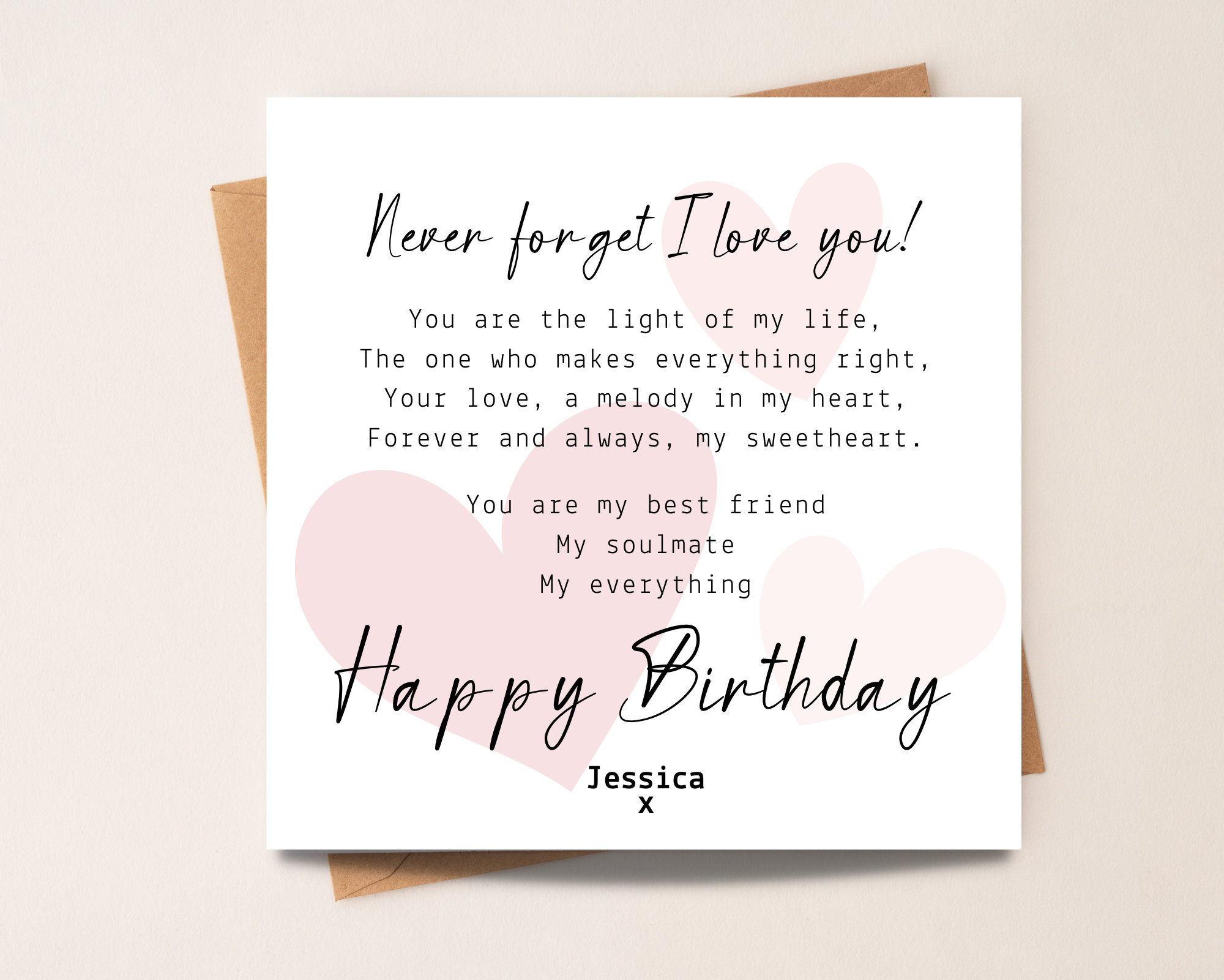 Personalised Romantic Birthday Card for Her, Love Poem Birthday Card ...