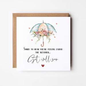 Biglietto di auguri floreale di pronta guarigione per un amico, biglietto "Ti penso", biglietto di pronta guarigione, auguri di pronta guarigione, biglietto di pronta guarigione, invio di affetto, ombrello floreale