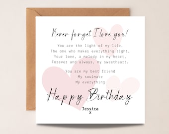 Personalised Romantic Birthday Card For Her, Love Poem Birthday Card Fiancé, Partner Birthday Card, Wife Birthday, Girlfriend Love Card,