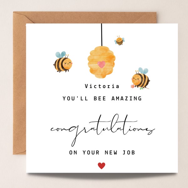 You'll Bee Amazing, Congratulations On Your New Job, Punny New Job Card, Cute BEE Card, Leaving Card For Colleague, Card For Work Bestie