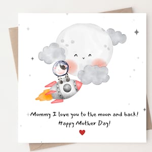 Mamma, ti amo fino alla luna e ritorno, biglietto per la mamma, biglietto per la prima festa della mamma, biglietto per la festa della mamma carino dal bambino, biglietto per la mamma dal figlio e figlia