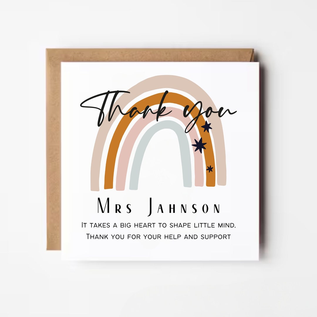 Personalised Teacher Thank You Card, Teacher Rainbow Thank You Card ...