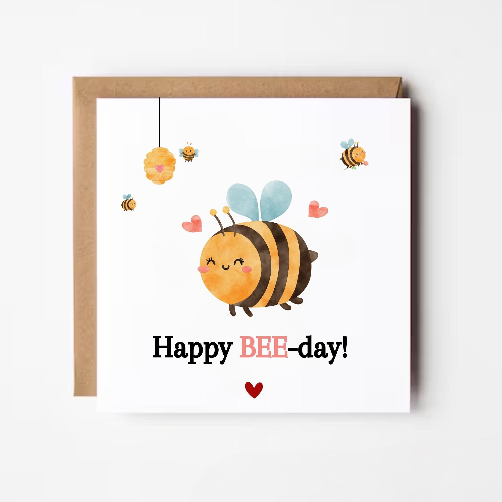 Bee Birthday Card, Cute Bee Card, Happy Bee-day, Funny Birthday Bee Pun Card For Friend, Bee Gifts, Bumblebee Card For Her, Card for Him