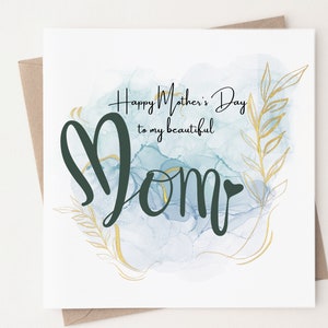 Carte verte heureuse de fête des mères, carte de fête des mères, carte florale de fête des mères, jolie carte de fête des mères, carte pour maman, carte pour elle, carte pour maman