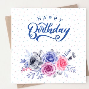 Pokka Dot Retro-Geburtstagskarte, Blumen-Happy-Birthday-Karte für Sie, Bday-Karte für Sie, Mutter, Schwester, beste Freundin, Bestie, Tante, Kollegin 065