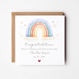 Tarjeta para bebé recién nacido / Tarjeta para niña o niño / Tarjeta para baby shower con arcoíris pastel / Felicitaciones para recién nacido / Tarjeta de bienvenida para bebé / Nuevos padres