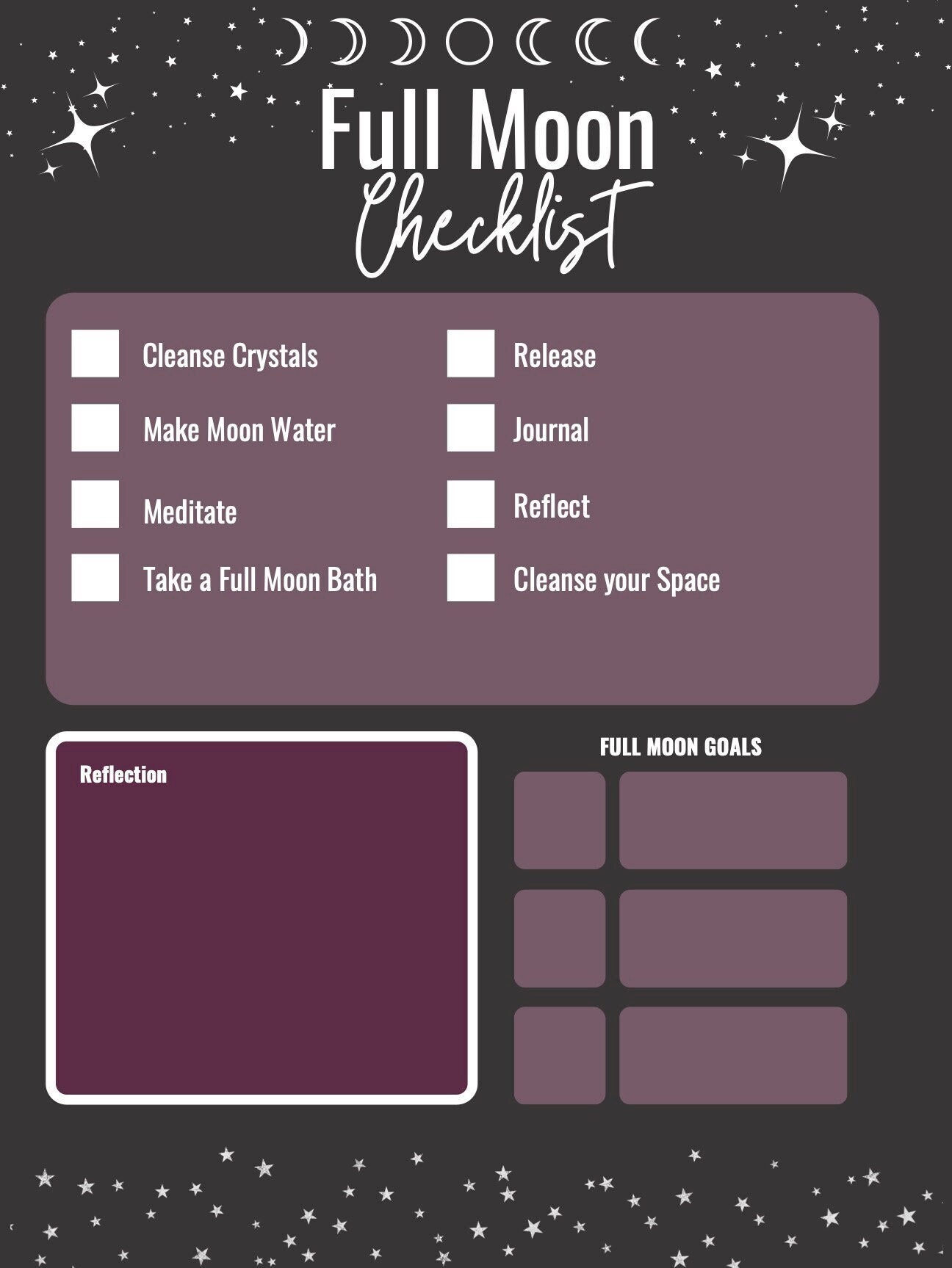 Full Moon Checklist Digital Download, Full Moon Ritual PDF, Printable Full Moon Checklist Ritual