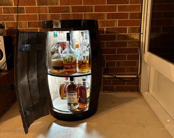 30 gallon Double shelf Rotating Bar either stain (28" tall) double lazy Susan bourbon whiskey whiskey barrel