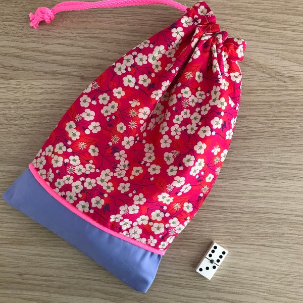 Pochette fleurie Liberty mitsi rouge, rangement accessoires, sac à vrac