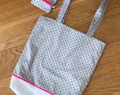 Tote bag lined with fleece and its wallet, Japanese fabric bag