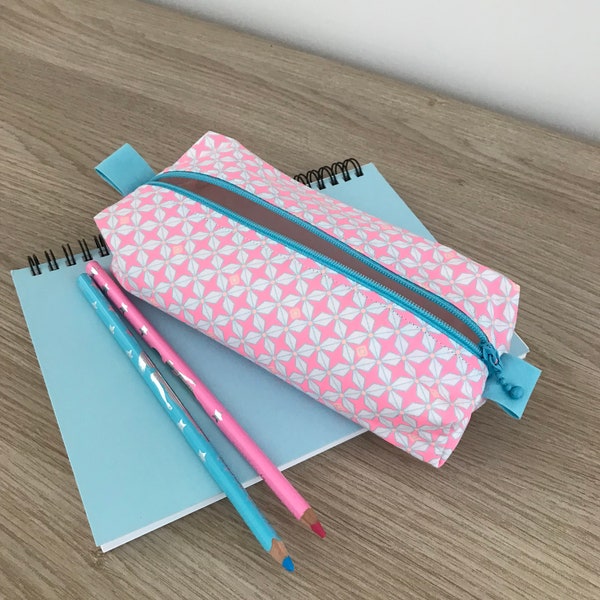 Trousse scolaire fille, pochette zippée fluo