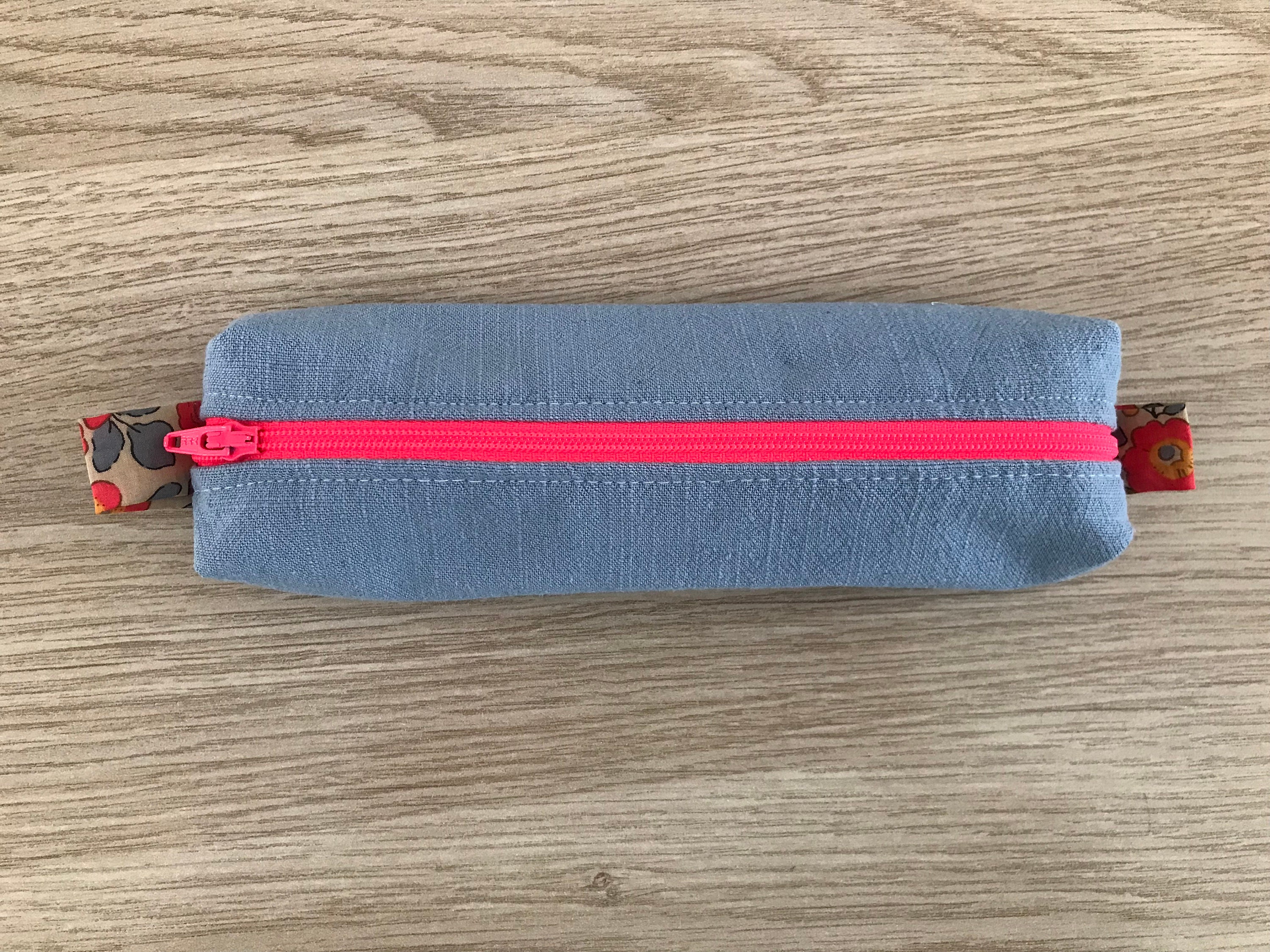 Trousse en Lin, Trousse Zippée et Doublée avec Ruban Liberty, d'école