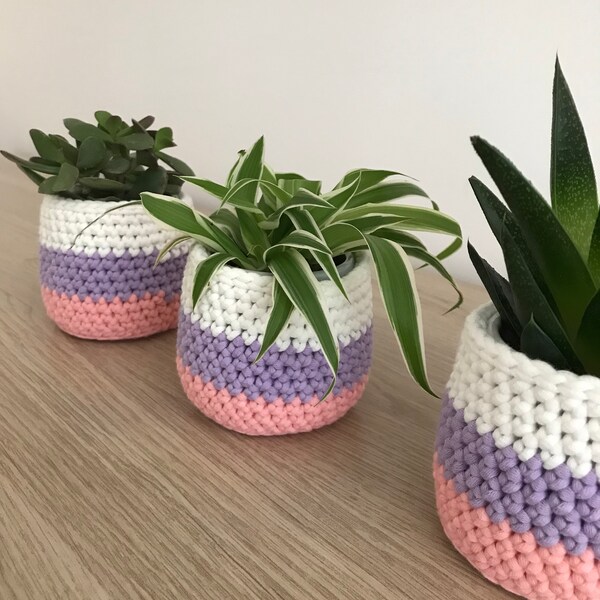 3 Mini cache-pots au crochet, déco scandinave