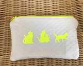 Neon yellow quot cat quot pattern kit, animal zipped pouch