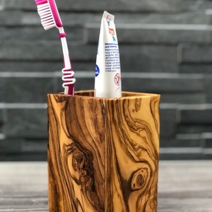 Olive Wood Rectangle Utensil Holder, Toothbrush Holder, Pen Holder| Handmade Olive Wood Holder| Great For Keeping Things Organized