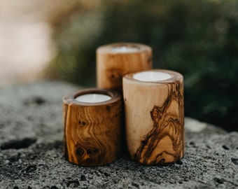 Olive Wood Tea Light Holder Set of 3| Handmade Candle Holders| Rustic Candle Holders| Farmhouse Candles|For Wedding and Housewarming Gifts