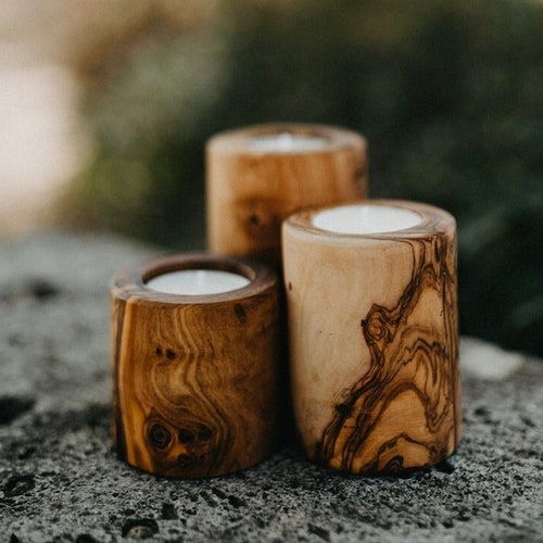 Set of 3 Hardwood Tea Light Candle Holders Wood Candle Holder Etsy