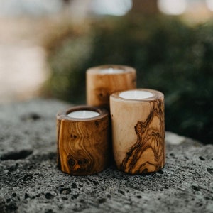 Olive Wood Tea Light Holder Set of 3| Handmade Candle Holders| Rustic Candle Holders| Farmhouse Candles|For Wedding and Housewarming Gifts