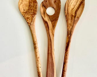 Set Olive Wood Spoon| Risotto Spoon, Cornered Spoon, Regular Spoon| Handmade Wooden Spoons| Rustic Kitchen| Housewarming Gifts