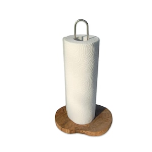 Suporte para rolo de papel toalha de cozinha em madeira de oliveira com base rústica, ótimo para presentes de casamento e inauguração de casa
