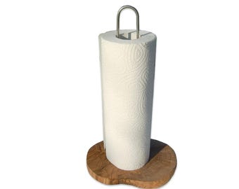 Olive Wood Kitchen Paper Towel Roll Holder With Rustic Base Great For Wedding and Housewarming Gifts