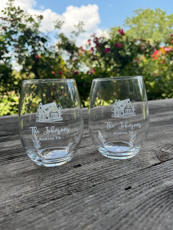 Custom Home Family Name Stemless Wine Glasses| 15oz Housewarming