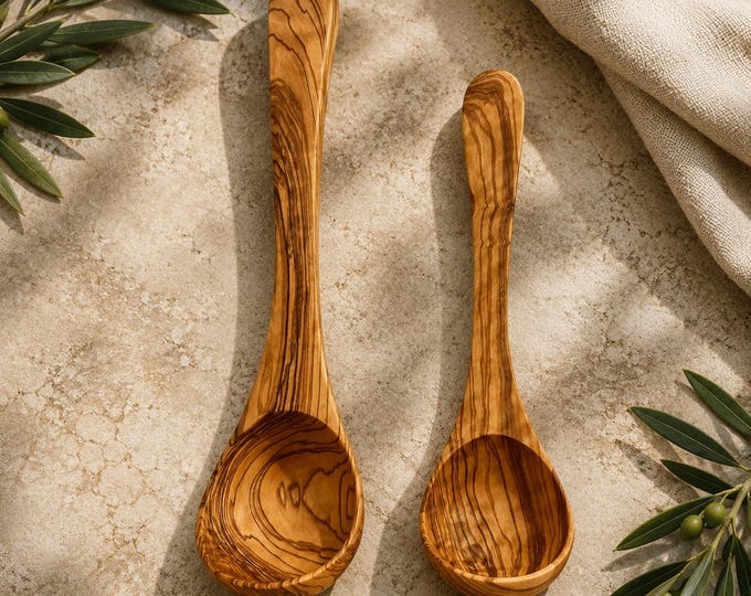 Handmade Olive Wood Ladles | Rustic Kitchen Serving Spoon| Non-Toxic & Food Safe | Rustic Kitchen | Housewarming Gifts