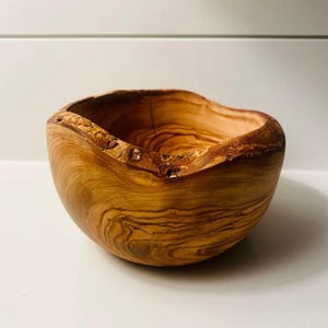 Rustic Live Edge Olive Wood Snack Bowl | Handmade Wooden Bowl | Natural Wood Kitchen Decor | Small Serving or Snack Dish