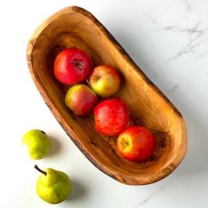 Large Olive Wood Fruit Bowl | Handmade Wooden Kitchen Bowl | Rustic Fruit Basket Centerpiece | Natural Olive Wood Home Decor