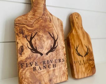 Set of 2 Olive Wood Chopping Boards with Handle | Rustic Serving and Cutting Board Set | Handmade Kitchen Gift | Cheese Board Set