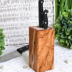 Olive Wood Knife Block| Universal Storage for Paring, Food Prep, and Steak Knives|Handmade with Genuine Olive Wood| Knife Organizer| Gifts