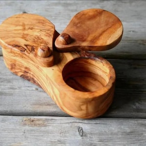 Small Salt & Pepper Cellar with pivoting lids made of Olive Wood| Wooden Salt and Pepper Container| Housewarming Gifts| Wooden Kitchen Gear