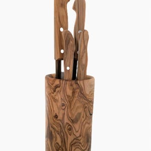 Circle Olive Wood Knife Block| Universal Storage for Paring, Food Prep, and Steak Knives|Handmade with Genuine Olive Wood| Knife Organizer|