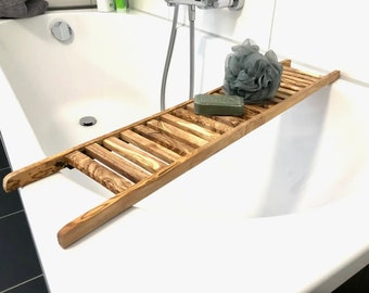 Plateau de bain en bois d’olivier de 30 pouces | Caddy de douche en bois d’olivier fait à la main | Caddy de bain | Plateau de bain | Savon et plateau de rasoir | Étagère de salle de bain | Douche Caddy