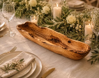 Large Olive Wood Bread Bowl | Wedding Centerpiece| Handcrafted Rustic Wooden Dough Bowl | Serving Bowl for Bread, Fruit, or Centerpiece