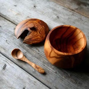 Olive Wood Spice Bowl | Handmade Wooden Salt Bowl | Rustic Farmhouse Kitchen Decor | Small Wood Container | Housewarming Gift