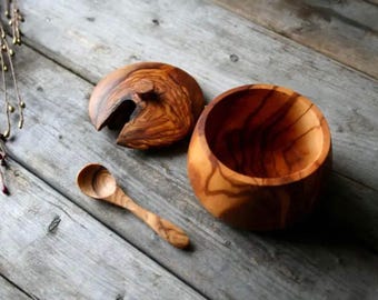 Olive Wood Spice Bowl | Handmade Wooden Salt Bowl | Rustic Farmhouse Kitchen Decor | Small Wood Container | Housewarming Gift