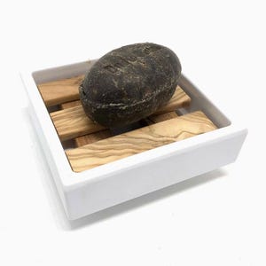 White Soap Dish Melamine Olive Wood Inlay| Rustic Soap Tray| Natural Olive Wood Hand-Carved Rustic Bowl| Housewarming Gift