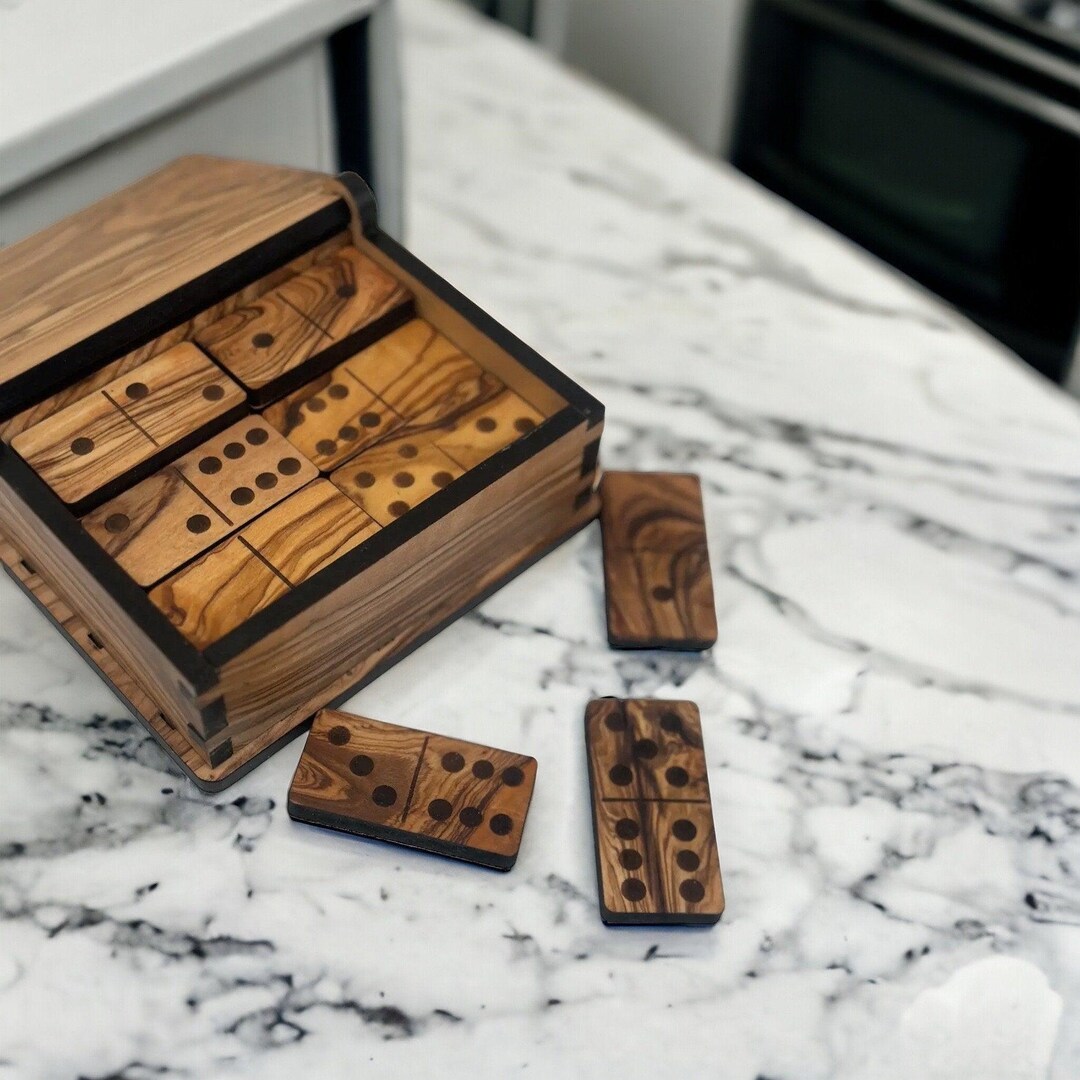 Wooden Dominos Set Handmade Olive Wood Game Rustic Board Games 