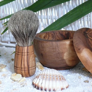 Olive Wood Shaving Kit With Badger Hair Brush| 3 Piece Kit| Perfect For Dads, Husbands, Boyfriends, And More| Handmade Gifts|